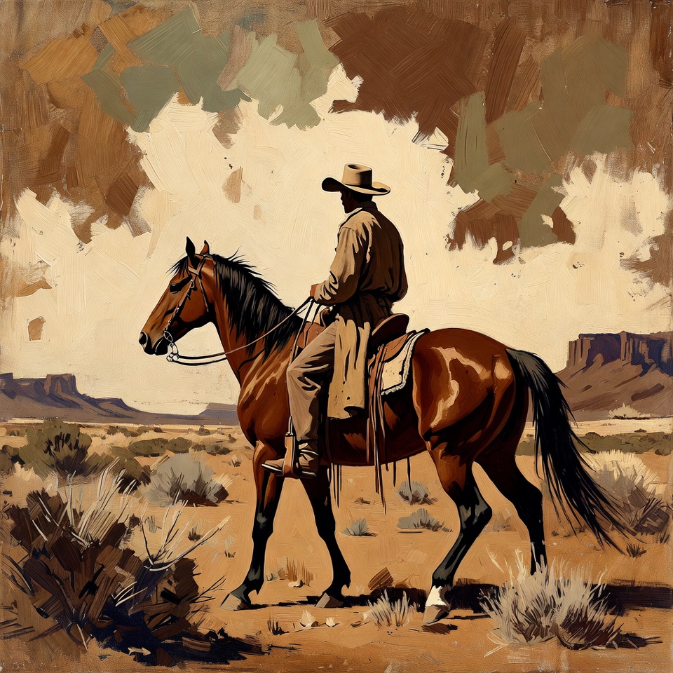 Cowboy riding horse in desert Cowboy riding horse in desert