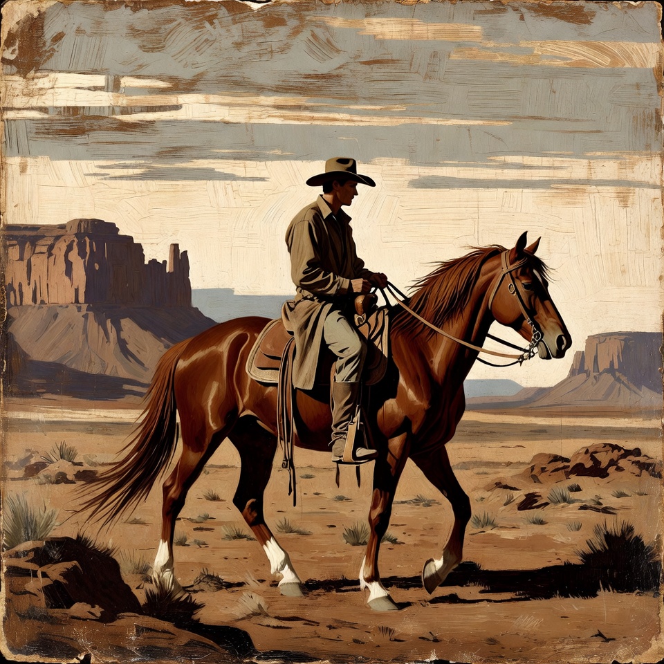 Cowboy riding horse in desert Cowboy riding horse in desert