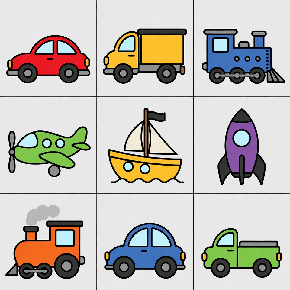 Colorful Transport Vehicles Clipart Grid Colorful Transport Vehicles Clipart Grid
