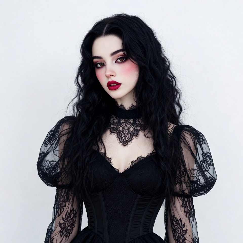 Gothic woman in black lace dress Gothic woman in black lace dress
