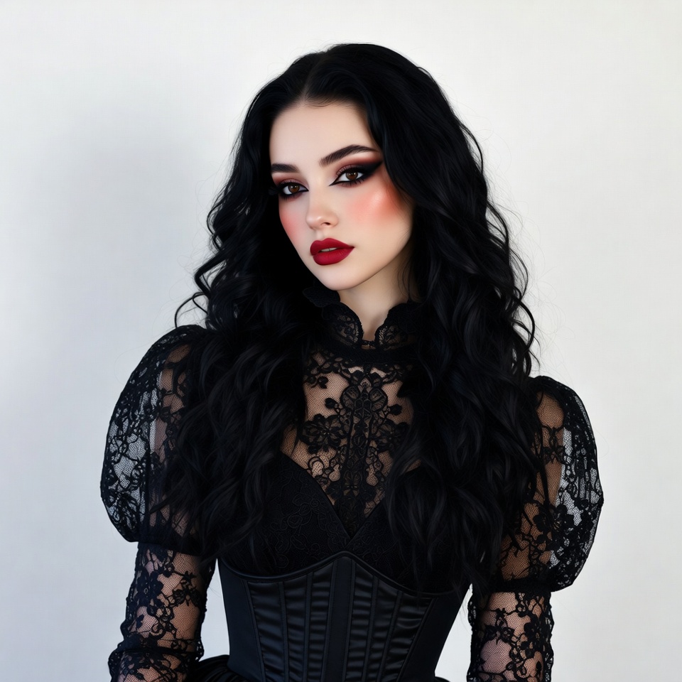 Gothic woman in black lace dress Gothic woman in black lace dress