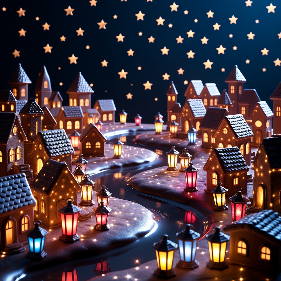 Gingerbread Village with Lanterns and Stars Gingerbread Village with Lanterns and Stars