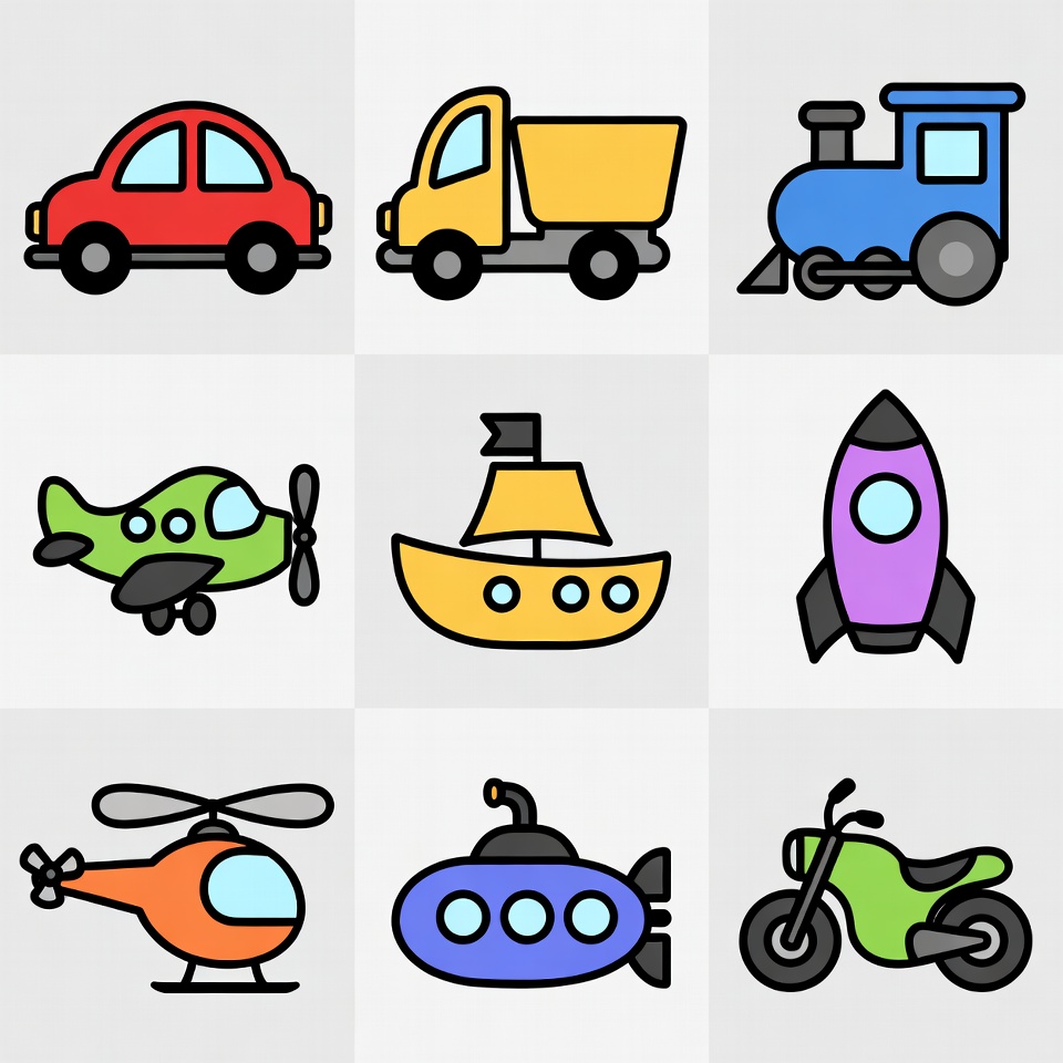 Colorful Transport Vehicles Icons Grid Colorful Transport Vehicles Icons Grid