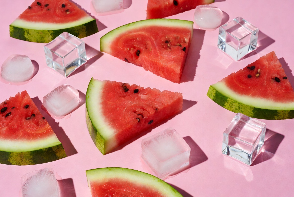 Watermelon Slices with Ice Cubes Watermelon Slices with Ice Cubes