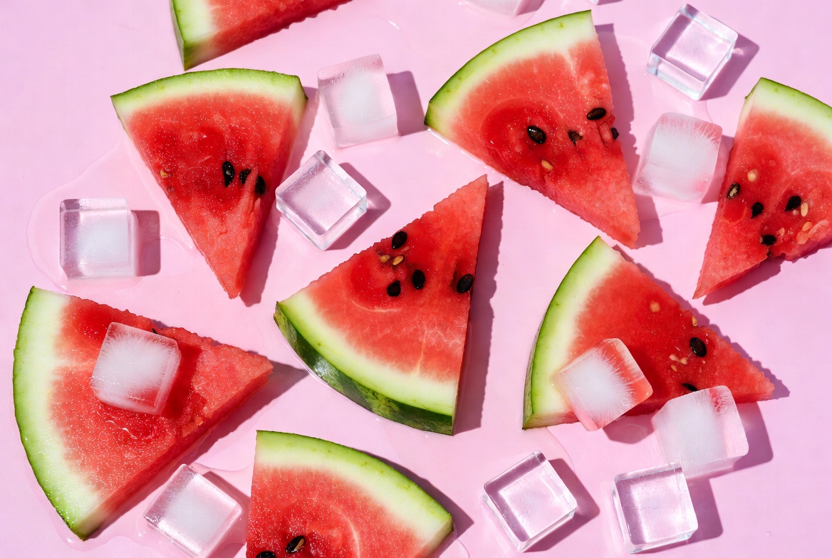 Watermelon Slices with Ice Cubes Watermelon Slices with Ice Cubes