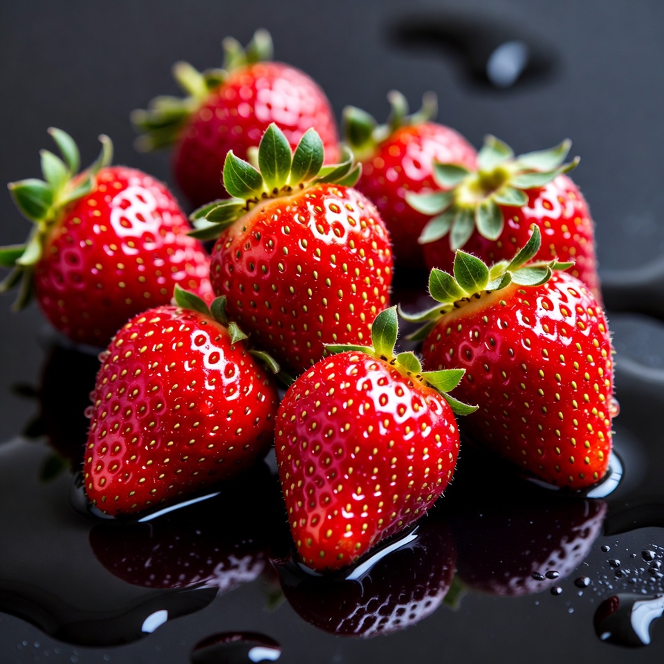 Fresh Strawberries on Black Background Fresh Strawberries on Black Background