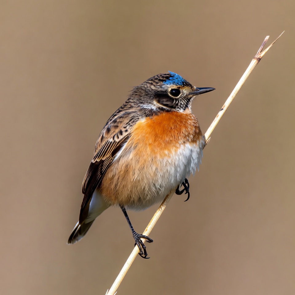 Redstart bird perched on reed Redstart bird perched on reed