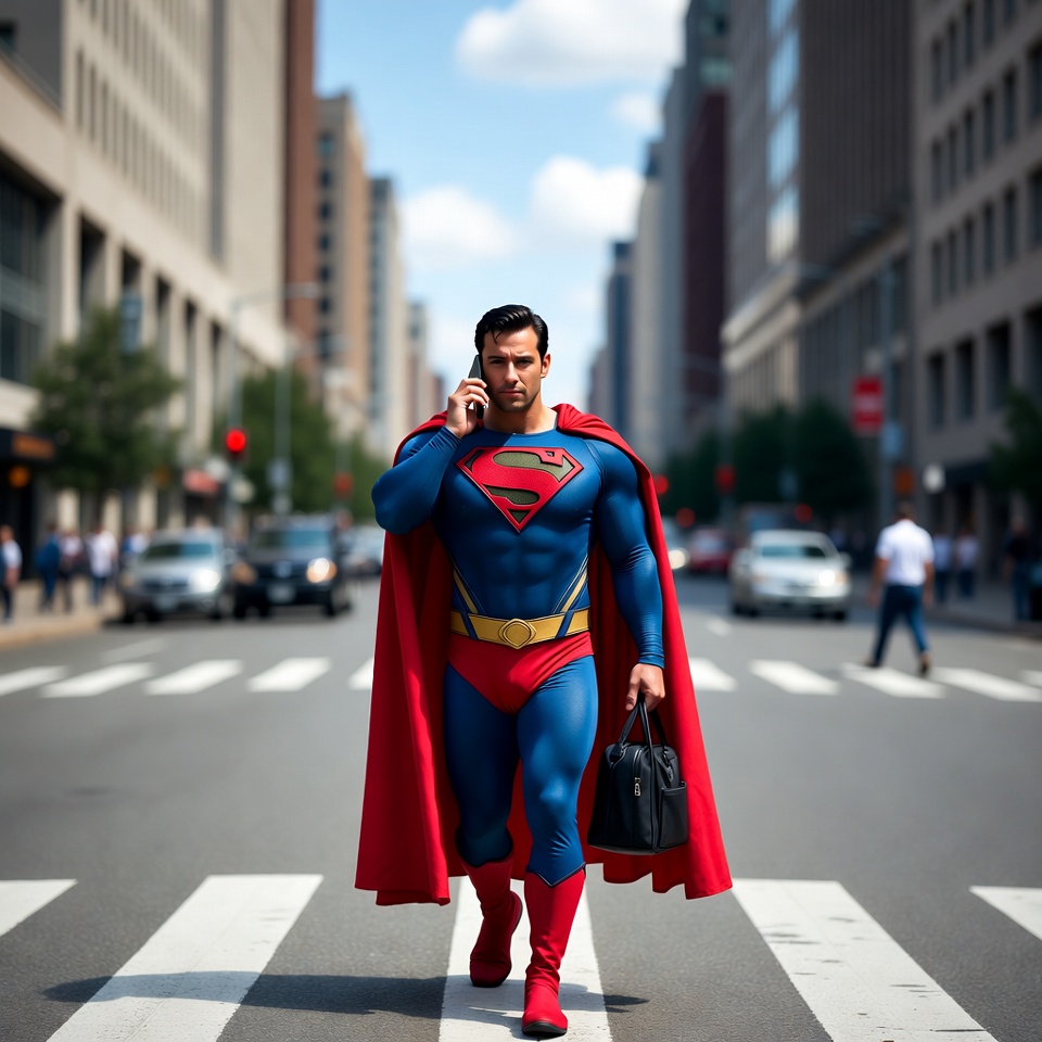 Superman crossing city street Superman crossing city street