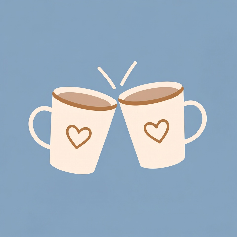 Two heart mugs clinking together Two heart mugs clinking together