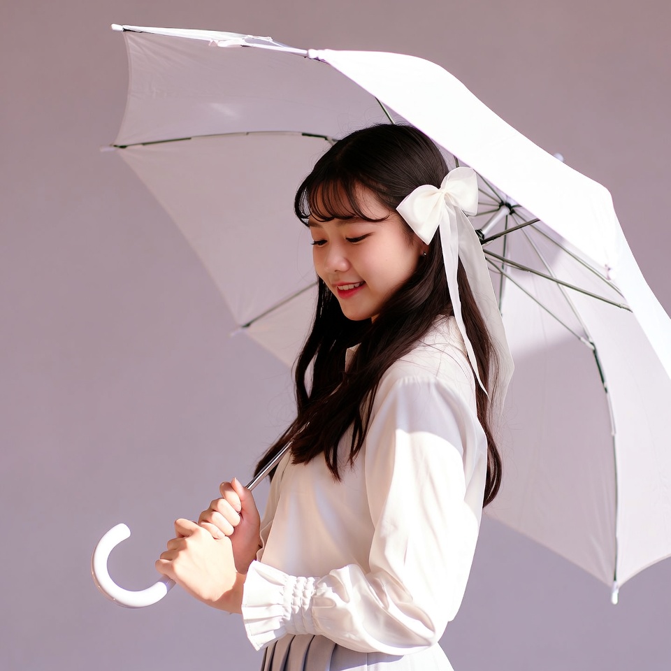 Asian girl holding white umbrella Asian girl holding white umbrella