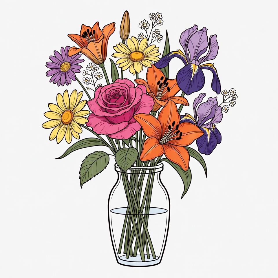 Colorful Flowers in Glass Vase Colorful Flowers in Glass Vase