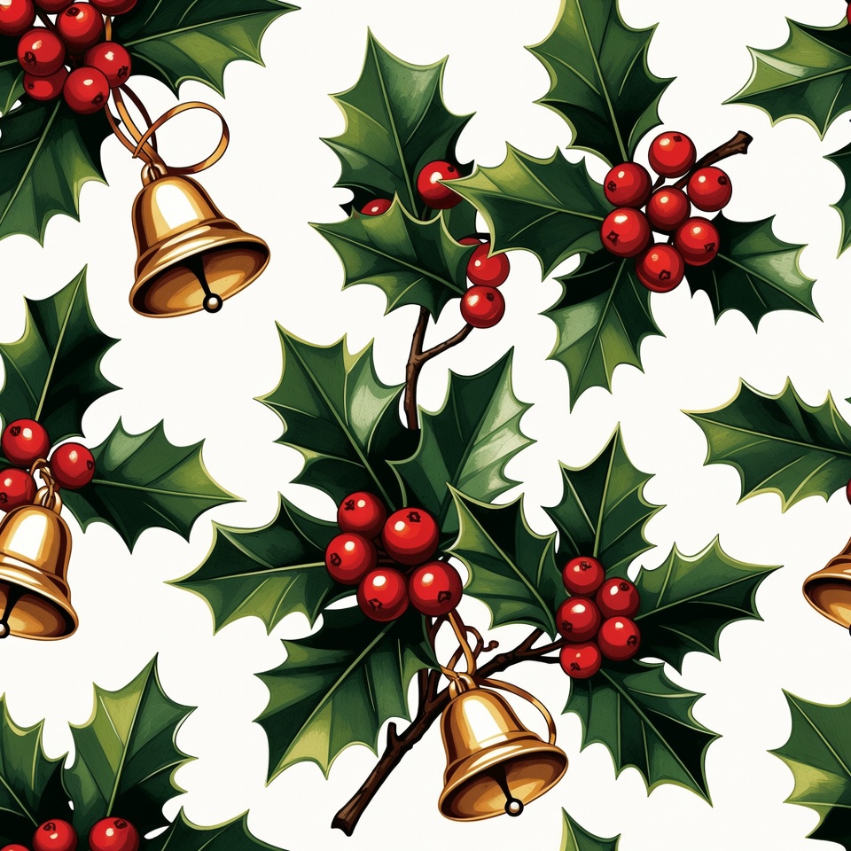 Holly Berries and Bells Seamless Pattern Holly Berries and Bells Seamless Pattern