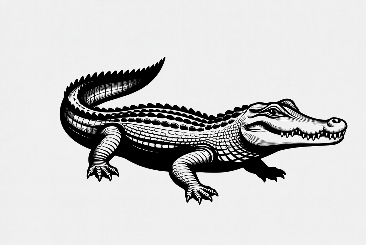 Black and white crocodile illustration Black and white crocodile illustration