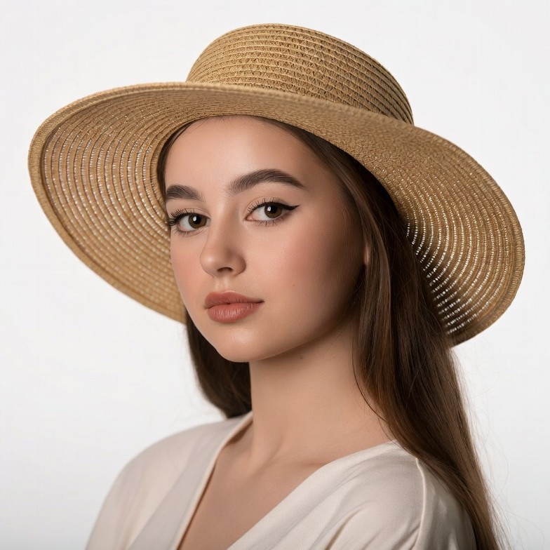 Young woman wearing wide-brim straw hat Young woman wearing wide-brim straw hat
