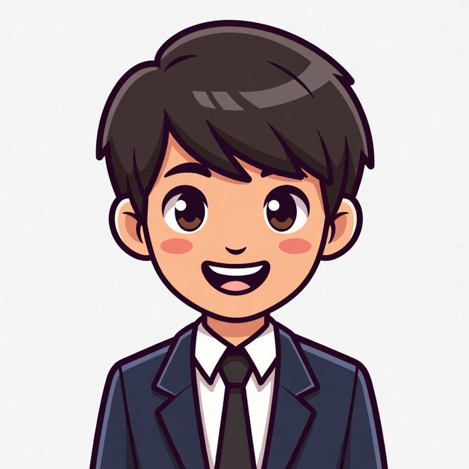 Cartoon Asian boy in suit smiling Cartoon Asian boy in suit smiling