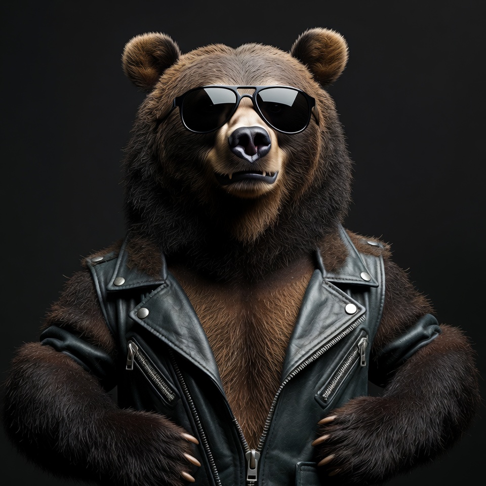 Bear wearing sunglasses and leather jacket Bear wearing sunglasses and leather jacket