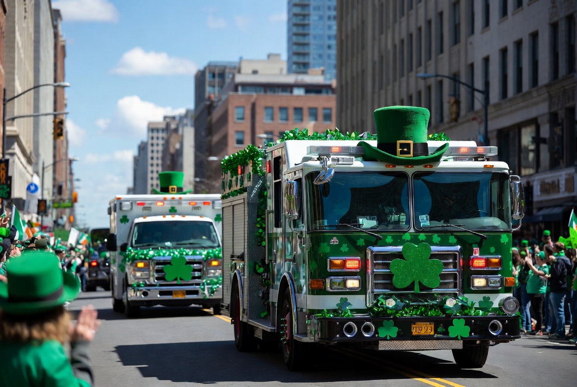 Green Fire Trucks in St. Patrick's Parade Green Fire Trucks in St. Patrick's Parade