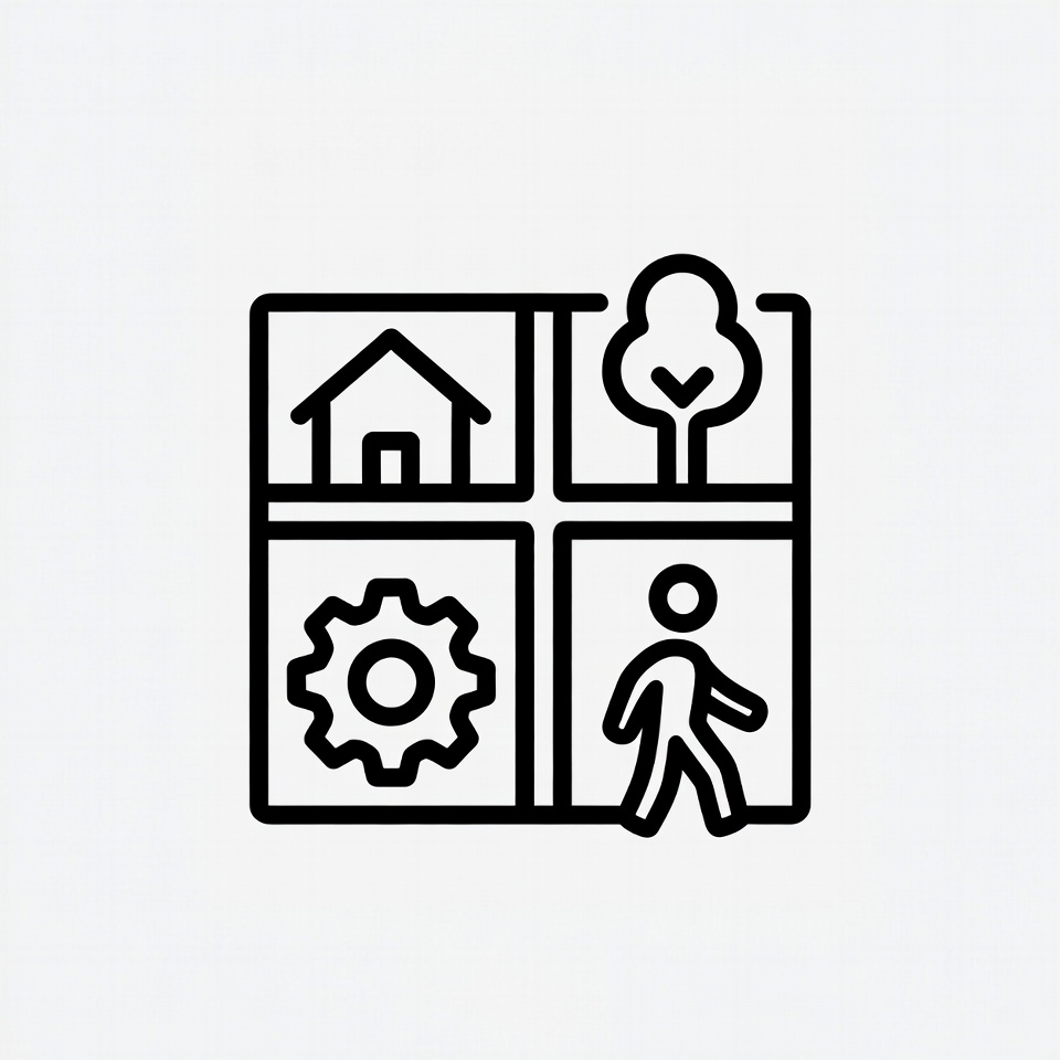 House Tree Gear Walking Man Icon House Tree Gear Walking Man Icon