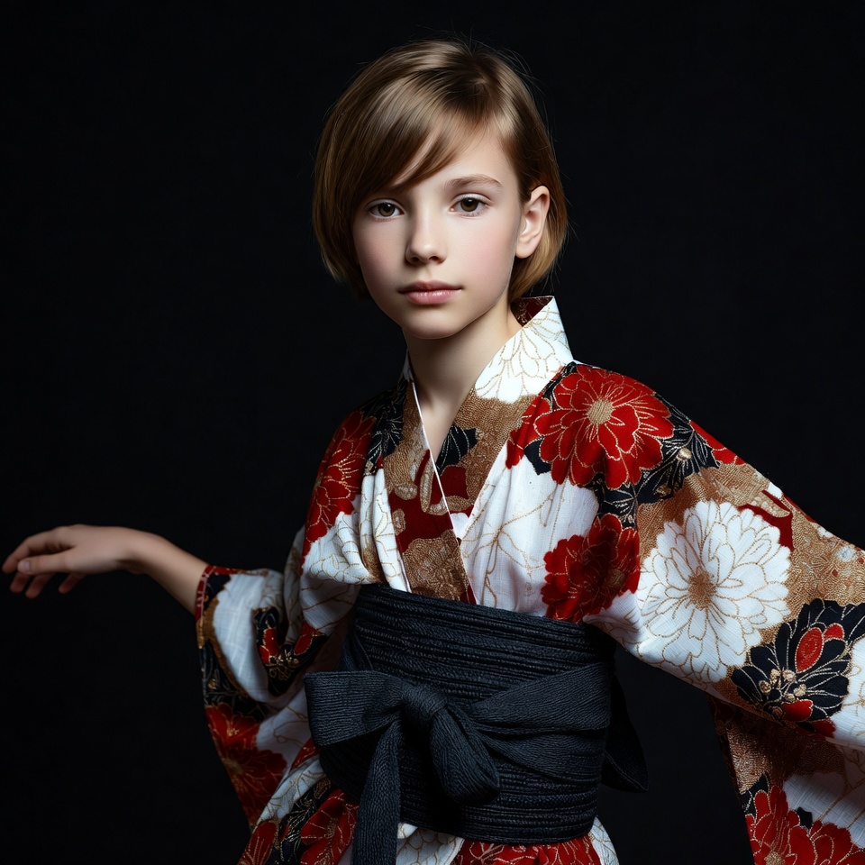 Girl in red floral kimono Girl in red floral kimono