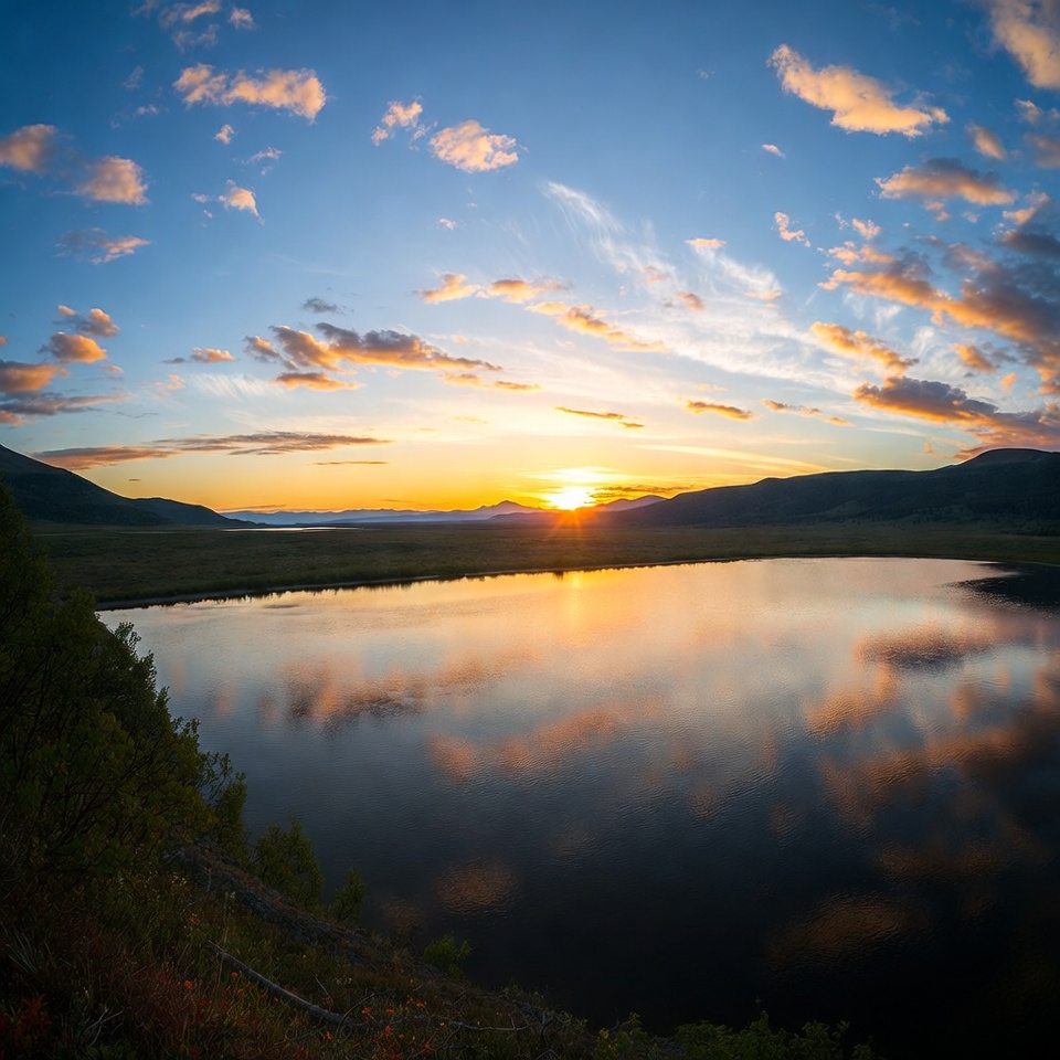 Sunset over mountain lake Sunset over mountain lake