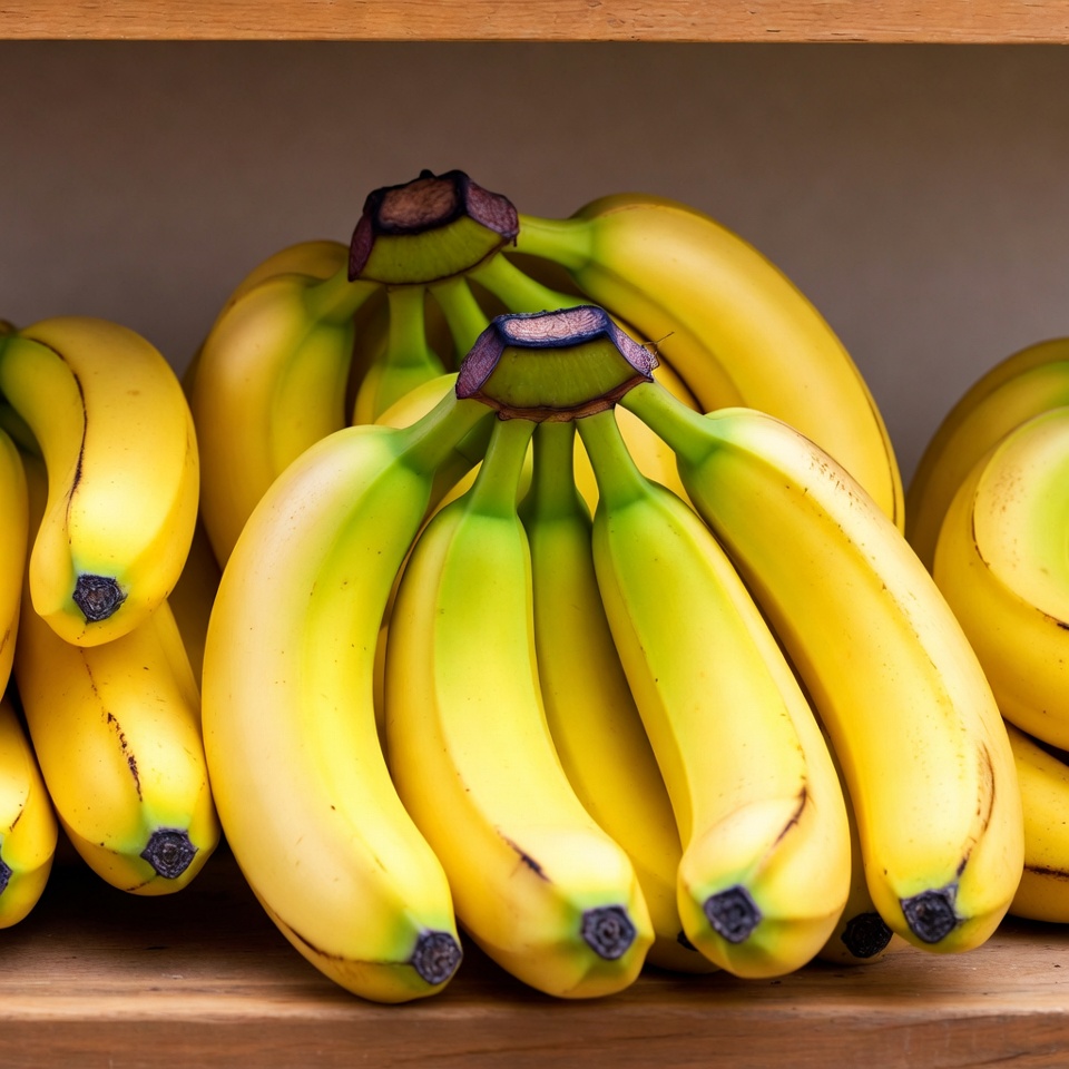 Fresh bananas in wooden shelf Fresh bananas in wooden shelf