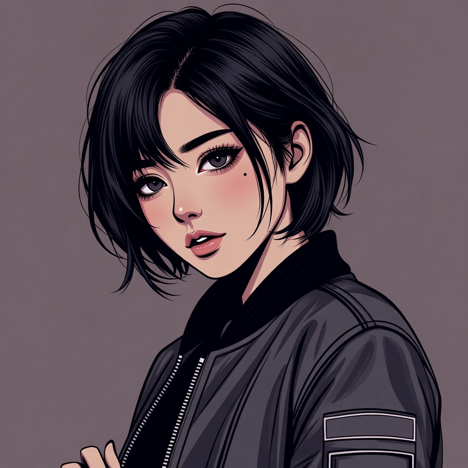 Anime girl in black bomber jacket Anime girl in black bomber jacket