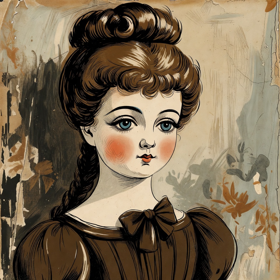 Victorian girl illustration with bow Victorian girl illustration with bow