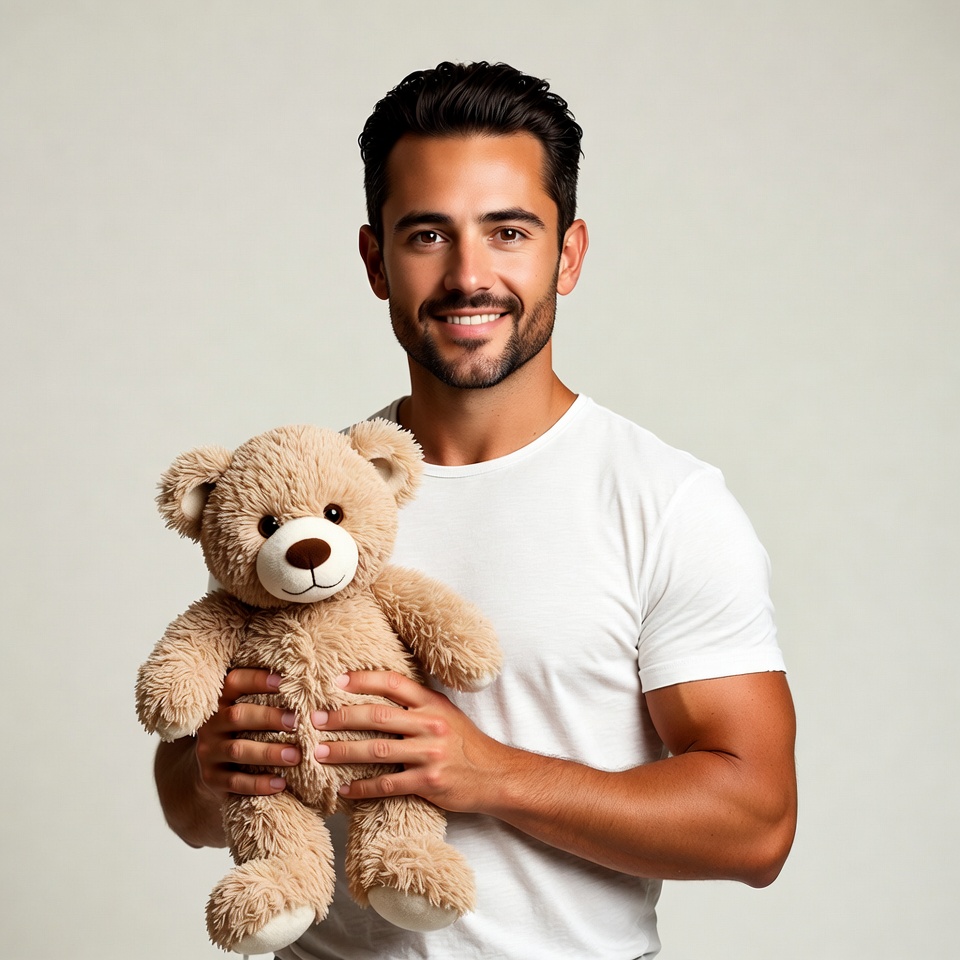 Man holding teddy bear Man holding teddy bear