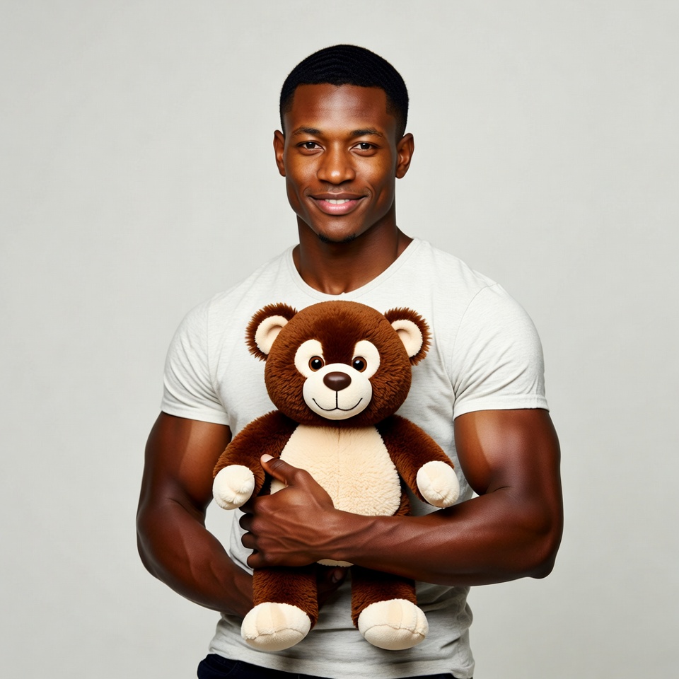 African-American man holding teddy bear African-American man holding teddy bear