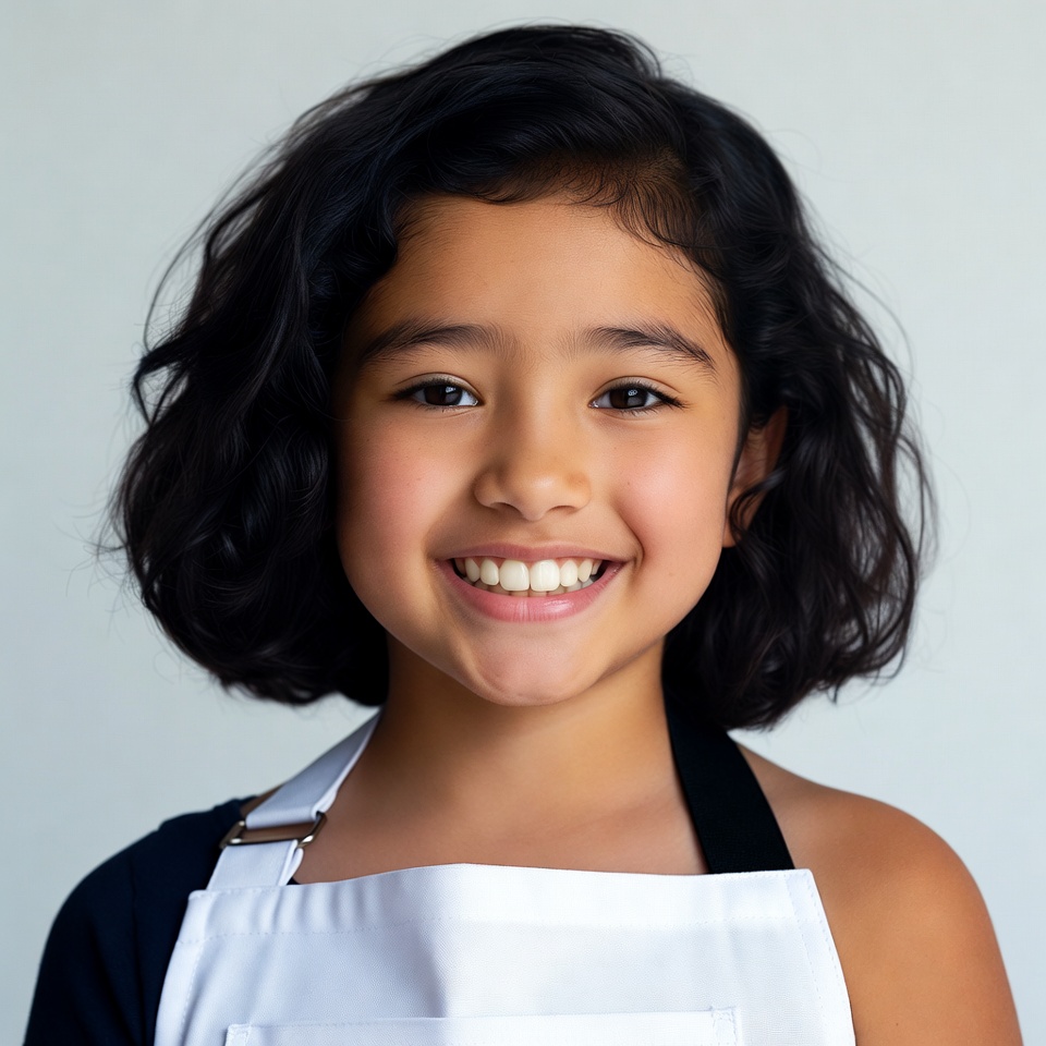 Smiling Asian girl in white apron Smiling Asian girl in white apron