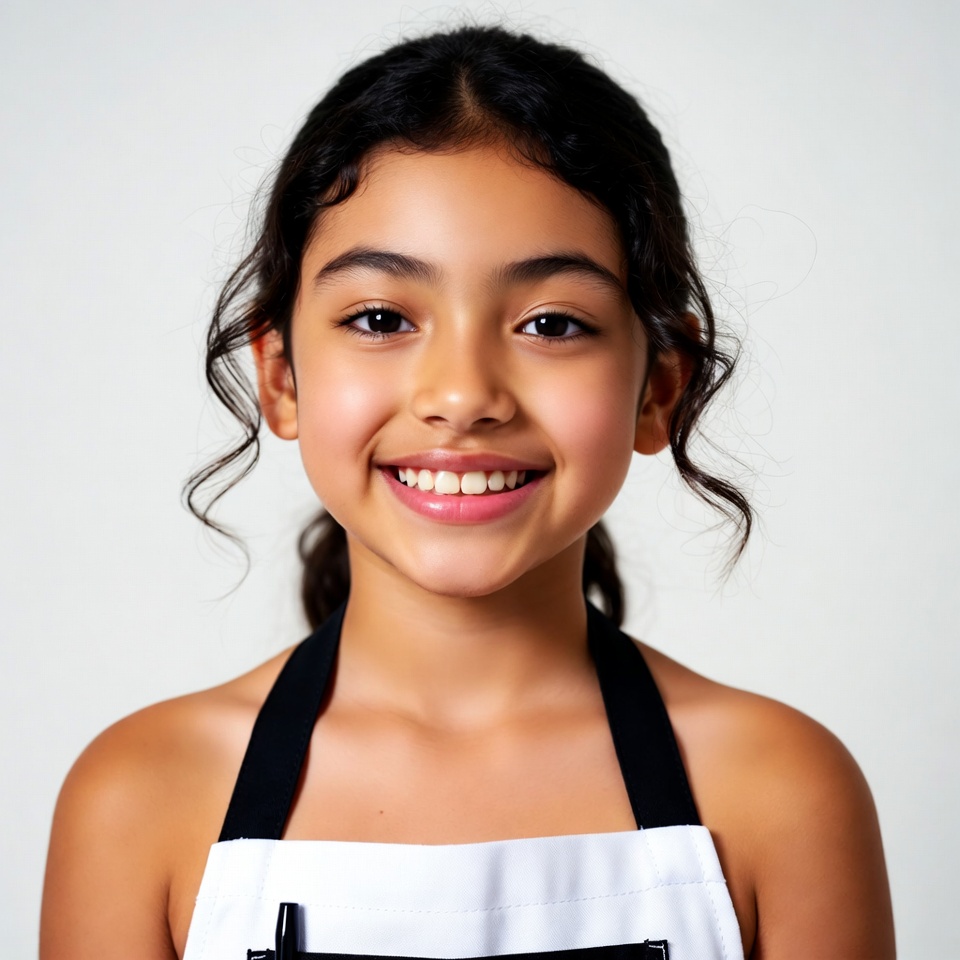 Smiling girl in white apron Smiling girl in white apron