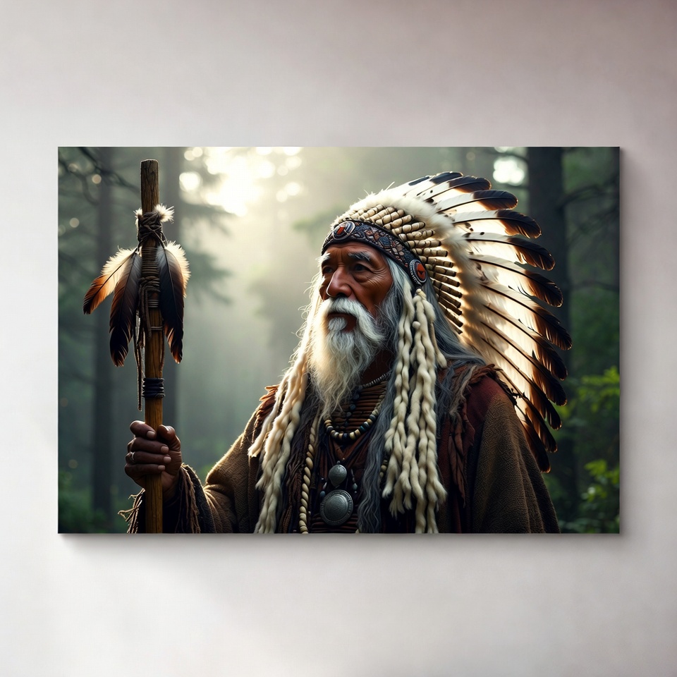 Native American elder with feathered headdress Native American elder with feathered headdress