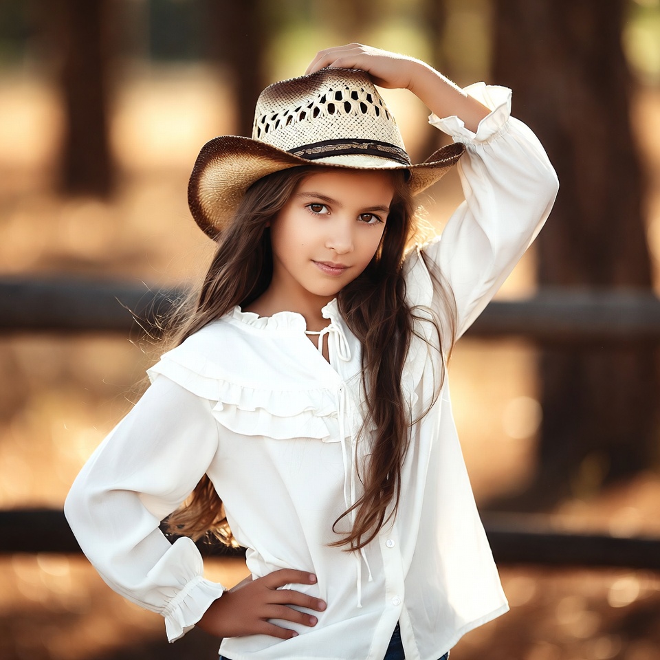 Girl wearing cowboy hat outdoors Girl wearing cowboy hat outdoors