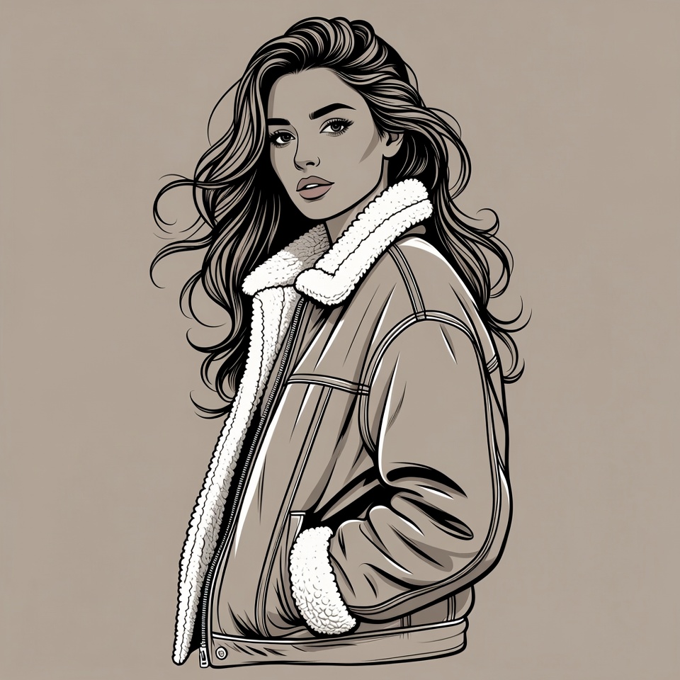 Woman in fur-lined denim jacket Woman in fur-lined denim jacket