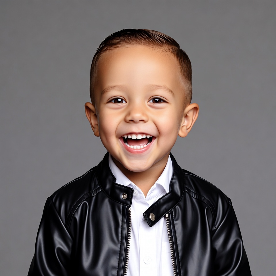 Smiling toddler boy in leather jacket Smiling toddler boy in leather jacket