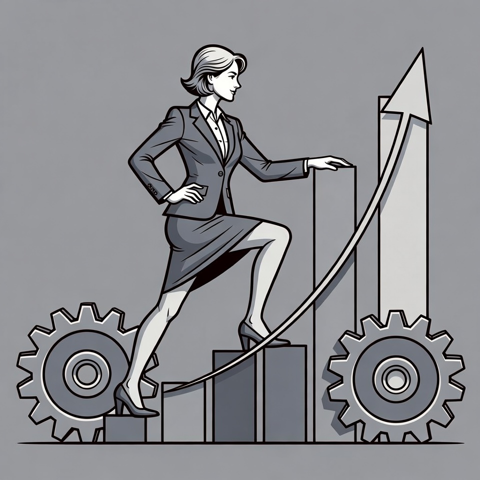 Businesswoman climbing success graph Businesswoman climbing success graph