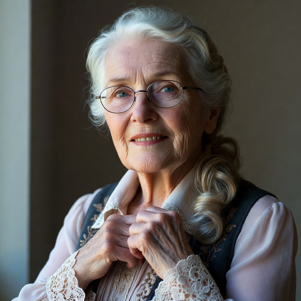 Elderly woman with glasses smiling Elderly woman with glasses smiling