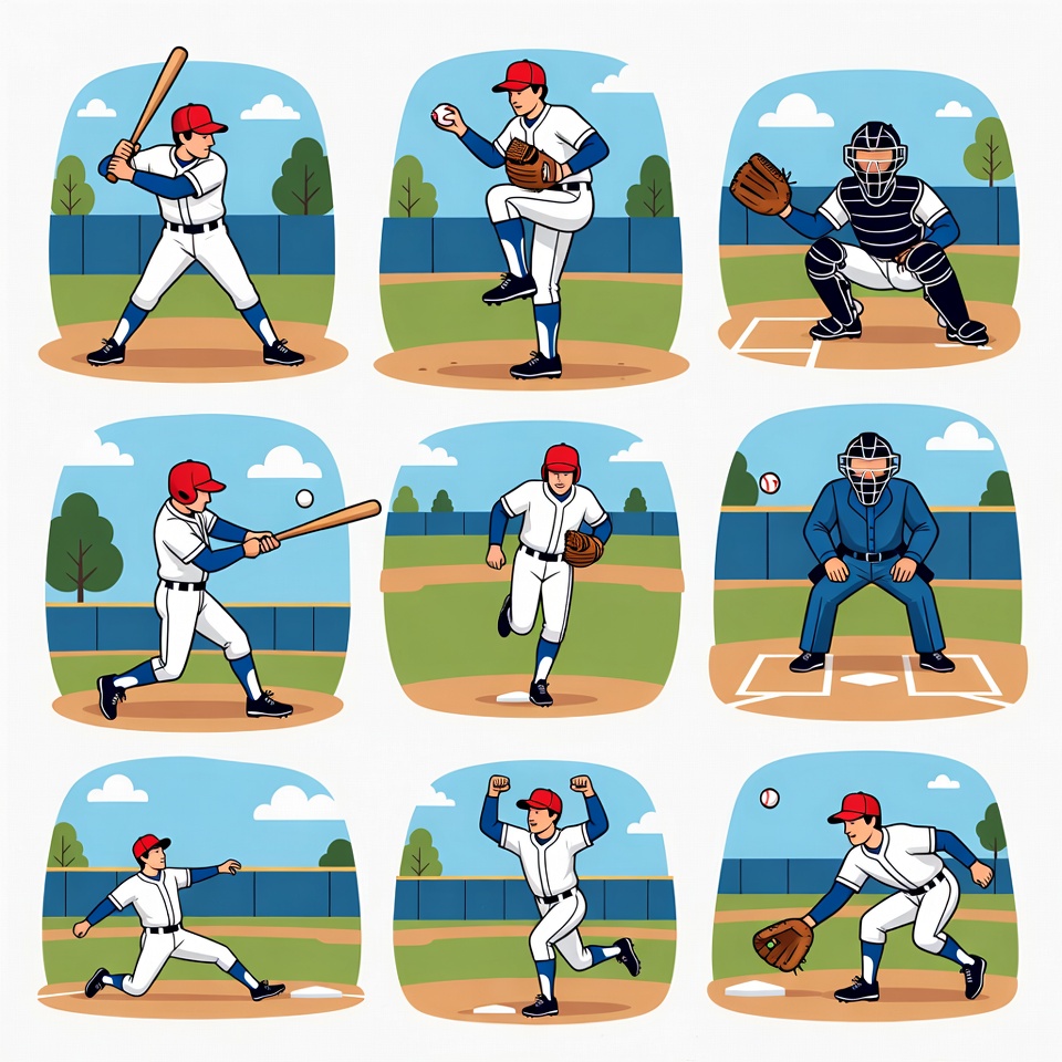 Baseball Players Action Poses Illustration Baseball Players Action Poses Illustration
