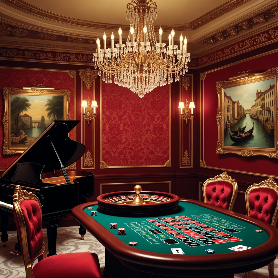 Luxurious Casino Room with Piano and Roulette Luxurious Casino Room with Piano and Roulette