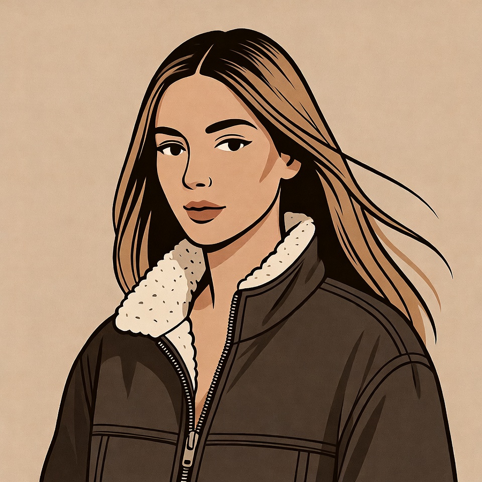 Woman in brown shearling jacket Woman in brown shearling jacket