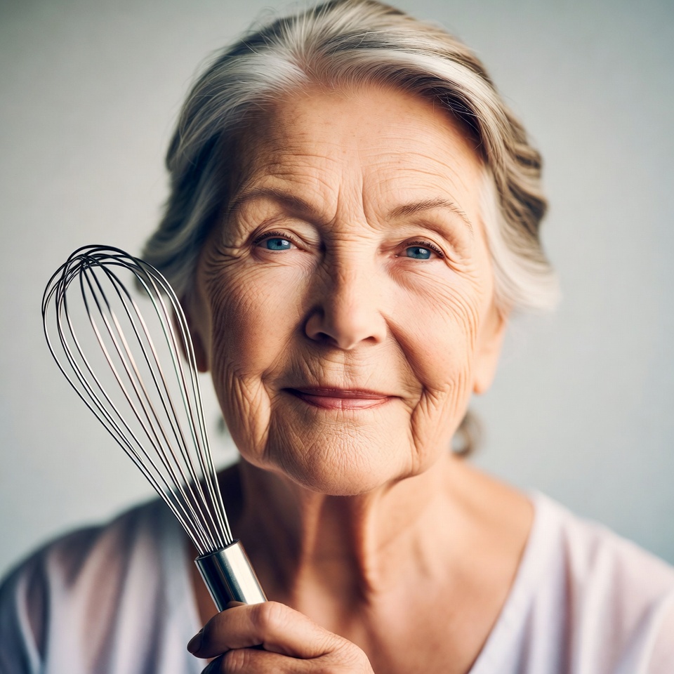 Elderly woman holding whisk Elderly woman holding whisk