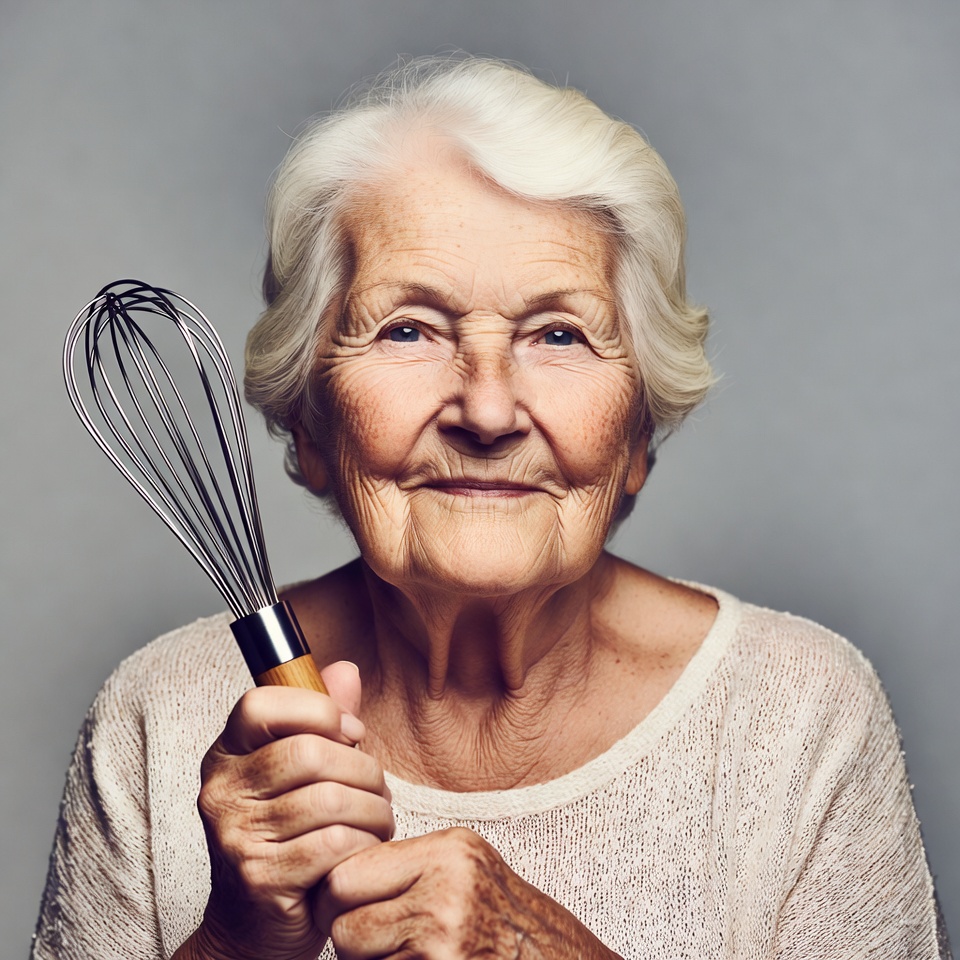 Elderly woman holding whisk Elderly woman holding whisk