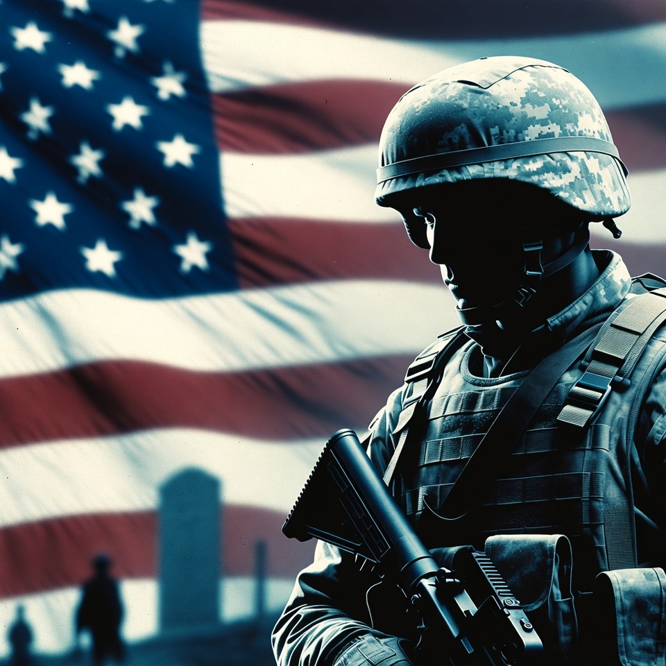 Soldier with rifle and American flag Soldier with rifle and American flag