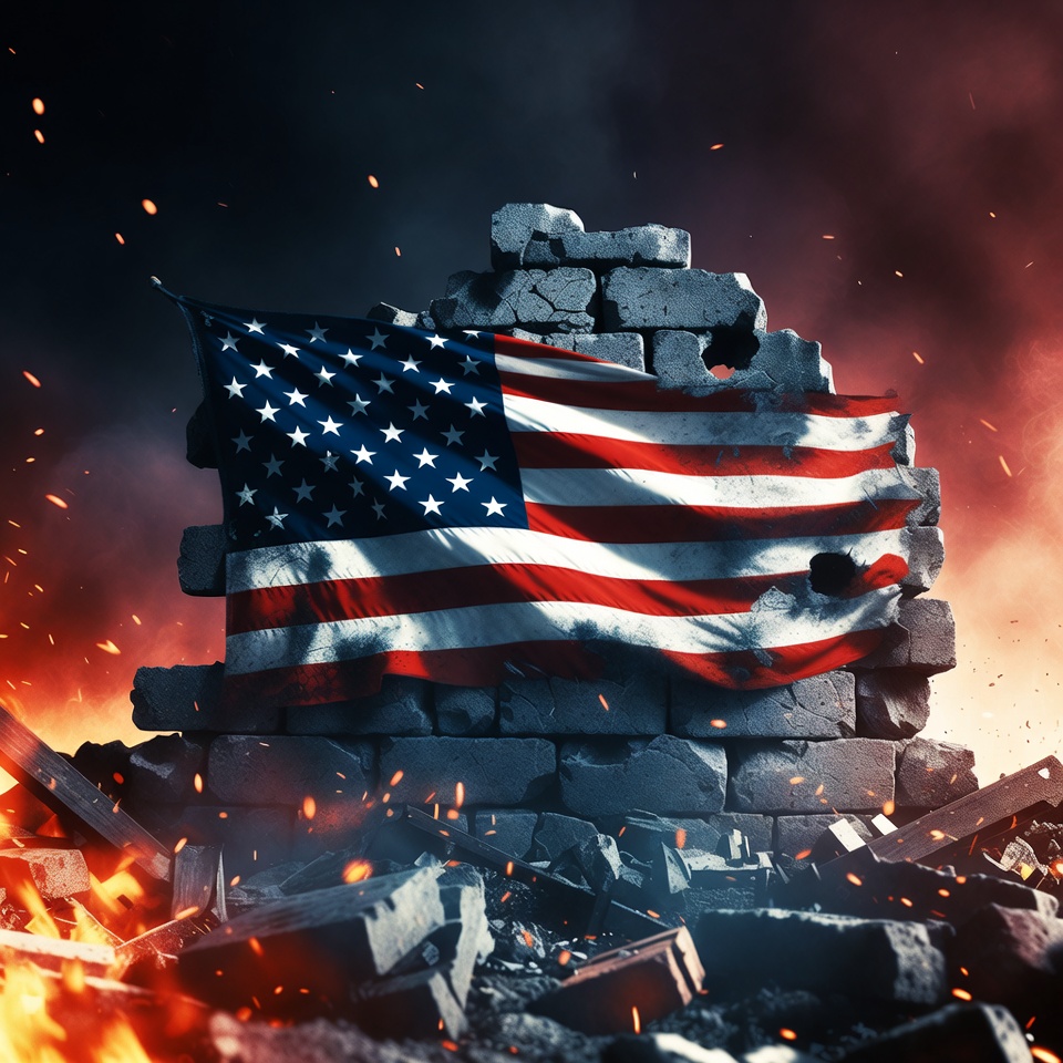 American Flag on Ruined Wall American Flag on Ruined Wall