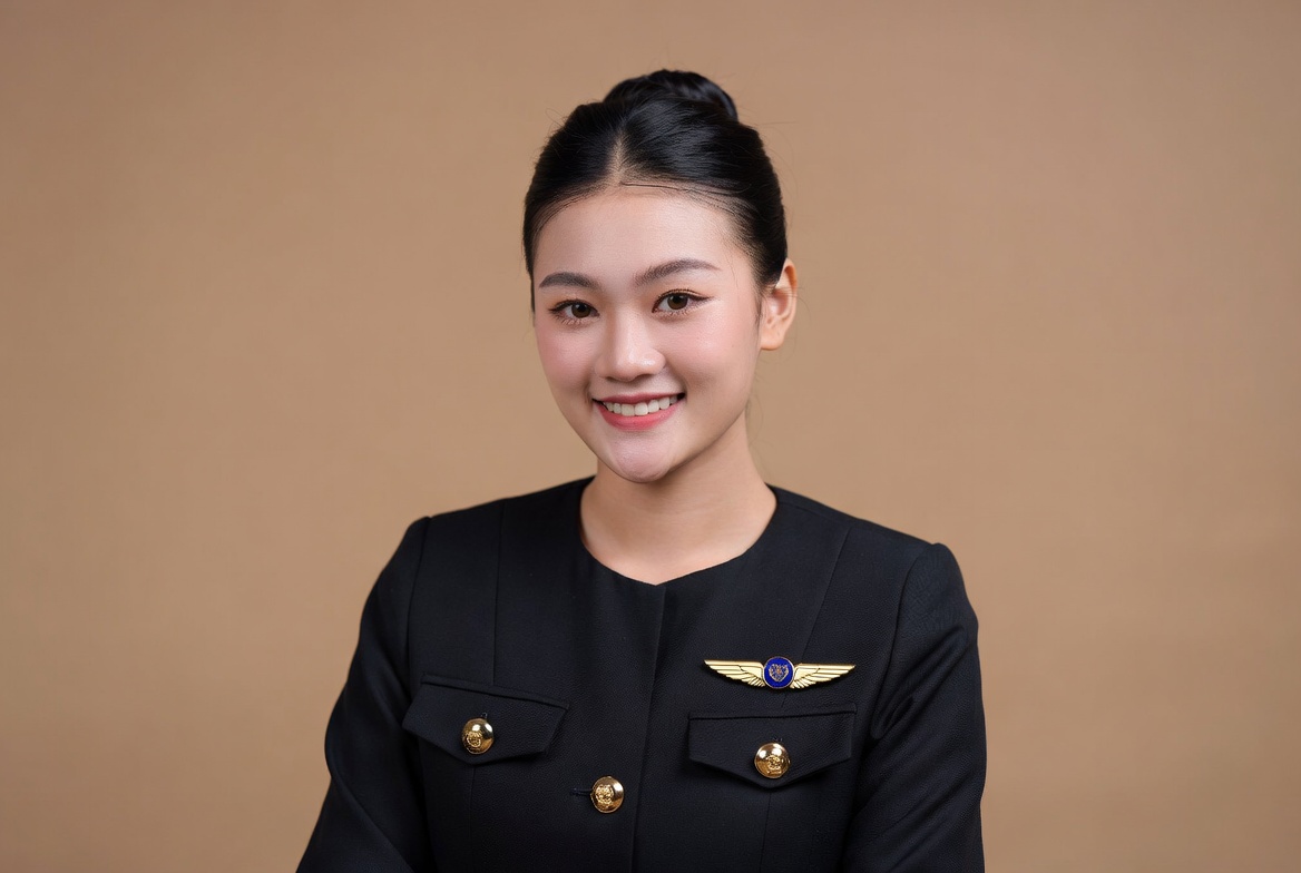 Asian woman in flight attendant uniform Asian woman in flight attendant uniform