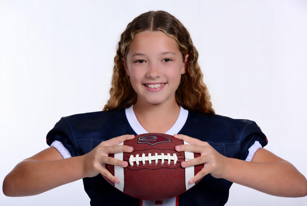 Girl holding football in jersey Girl holding football in jersey