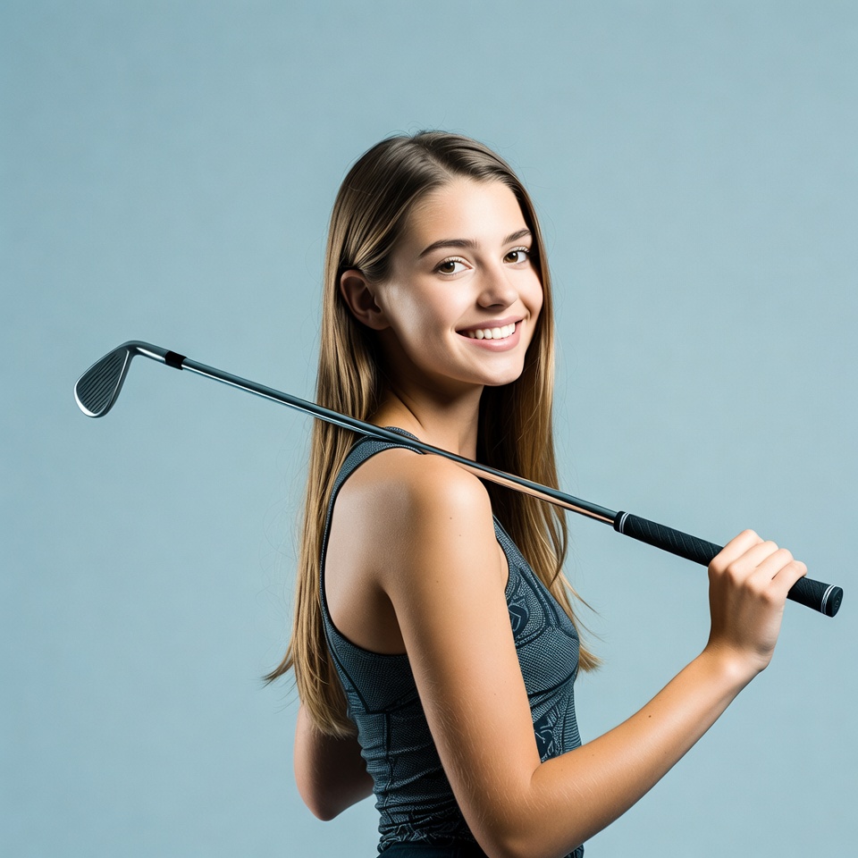Smiling woman holding golf club Smiling woman holding golf club