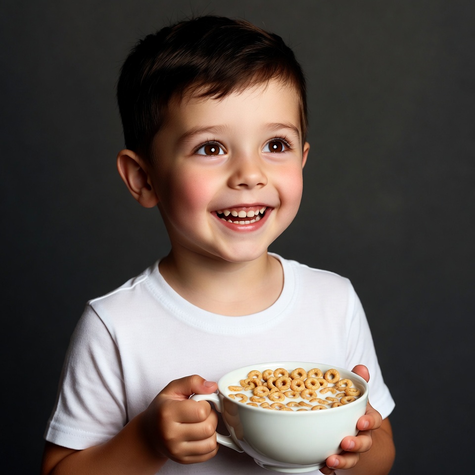 Boy holding bowl of cereal Boy holding bowl of cereal