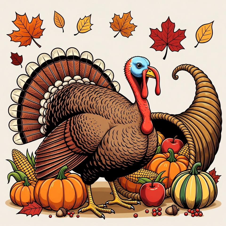 Thanksgiving Turkey with Autumn Harvest Thanksgiving Turkey with Autumn Harvest