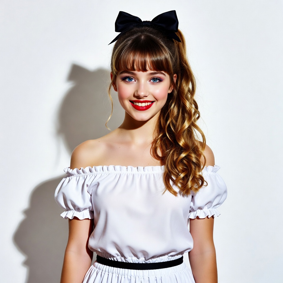 Girl with black bow ponytail smiling Girl with black bow ponytail smiling